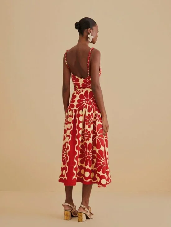 FARM Rio Red Palermo Sleeveless Midi Dress Size Small 38470 - Picture 4 of 16